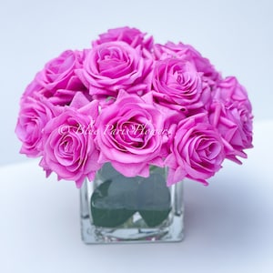 Real-touch Magenta Roses Arrangement: French Country Faux Floral Decor ...