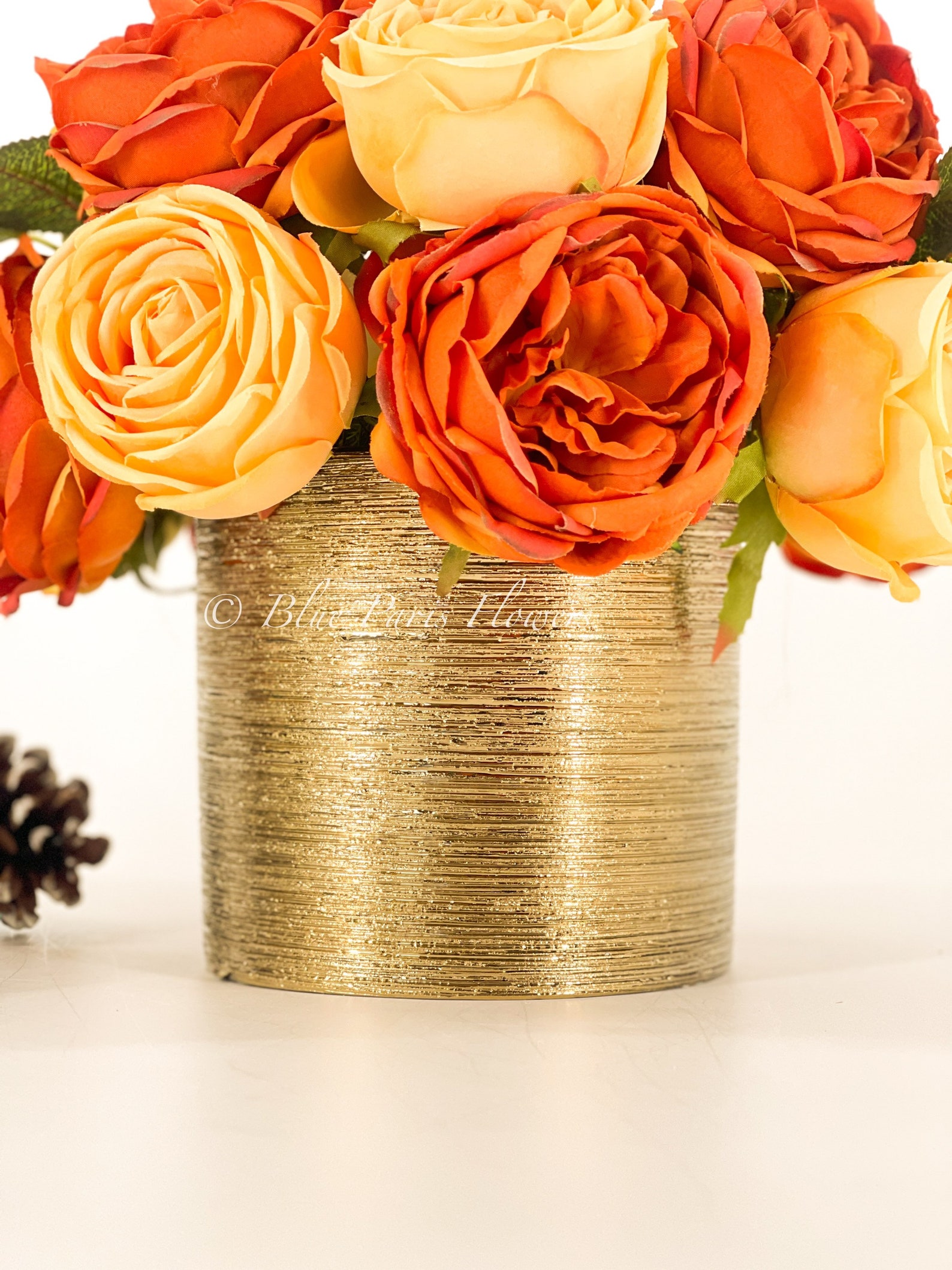 Austin Roses in Gold Vase Floral Decor Centerpiece Faux Etsy