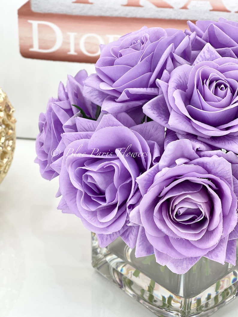 Real Touch Purplelavender Rose Arrangementfake Etsy