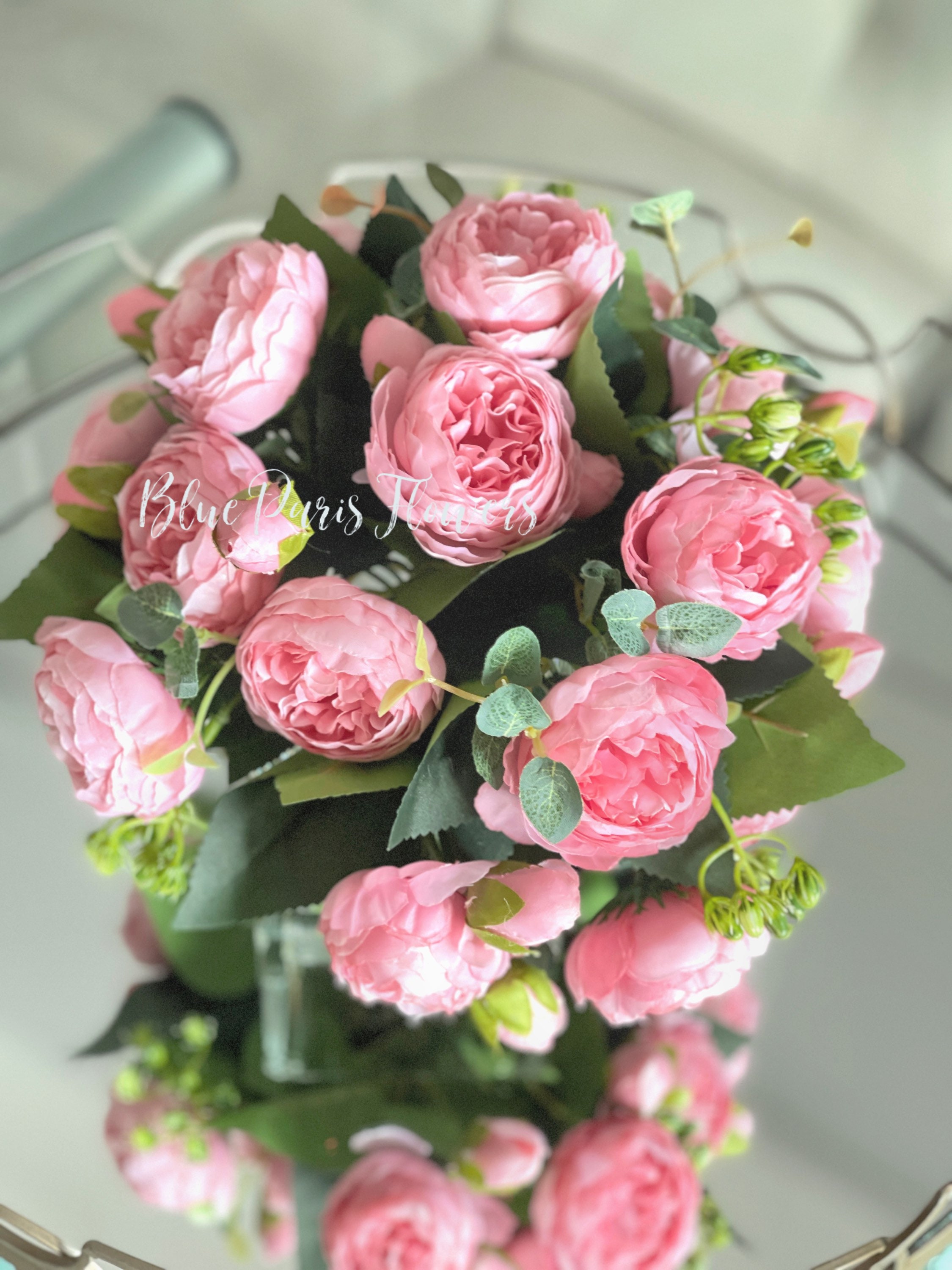 Pink Rose Peony Arrangement: Faux Silk Flowers in Glass Vase - Etsy