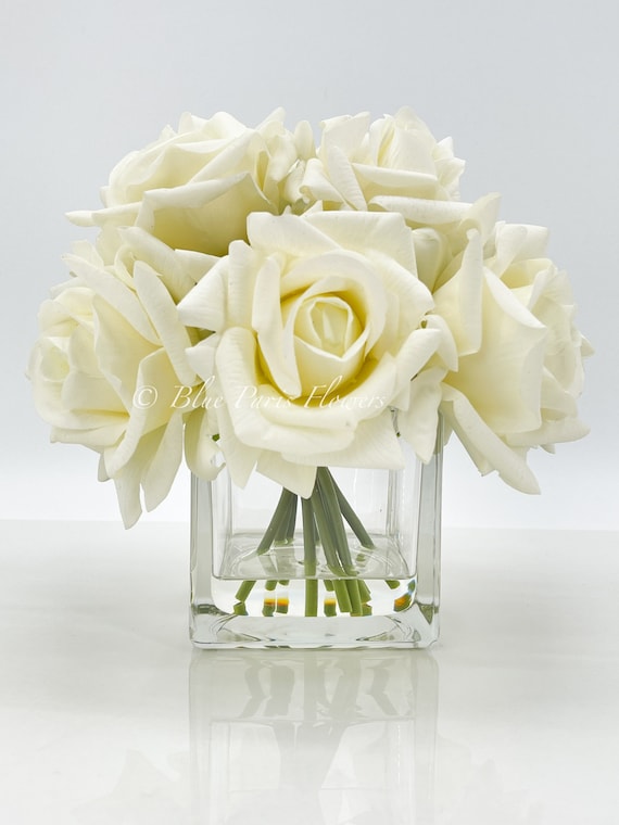 Flores artificiales en jarrón de seda, 21 arreglos florales de rosas, ramos  de flores falsas con jarrón de cerámica, centros de mesa para decoración