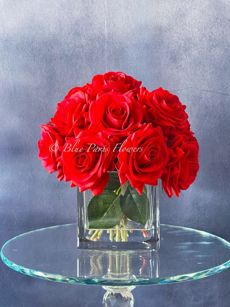 Ruby Red Roses Image Real Touch Ruby Red Roses Arrangement: French Country Faux Floral Decor ...