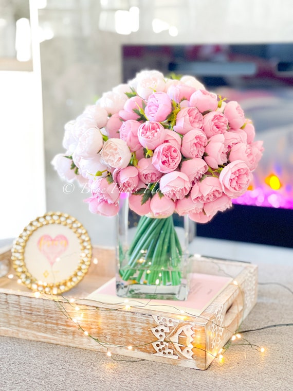 Composizione peonia rosa Finti fiori artificiali per sempre, composizione  floreale centrotavola in vaso di vetro per l'arredamento della casa di Blue  Paris Flowers -  Italia