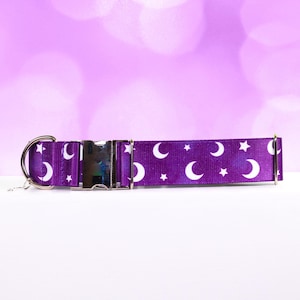 Moon and star, dog collar,Purple galaxy,NBS ,Galaxy dog collar,Witchy dog, Luna, No buckle slide, Cat breakaway collar