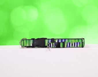 Beetlejuice dog collar, Striped dog collar with green and purple splash, Beetlejuice cat collar, Breakaway cat collar,