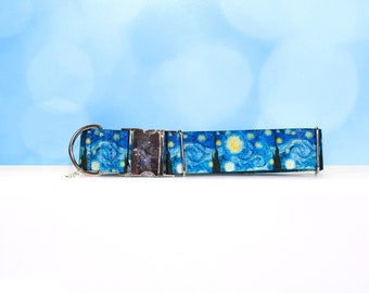 Starry Night Dog Collar: Van Gogh Galaxy Pet Collar, No Buckle Slide
