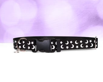 Reflective Moon and Star Dog Collar – Safety Cat Collar – High Visibility Pet Collar – Adjustable Nighttime Collar for Dogs and Cats