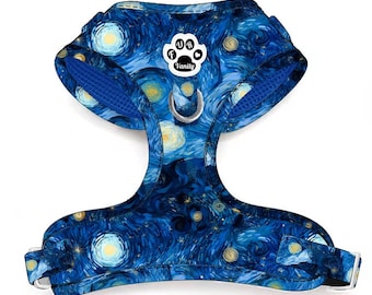 Starry night - Dog harness, No Pull harness, Boy dog harness, Blue harness, Cat harness, Front D ring