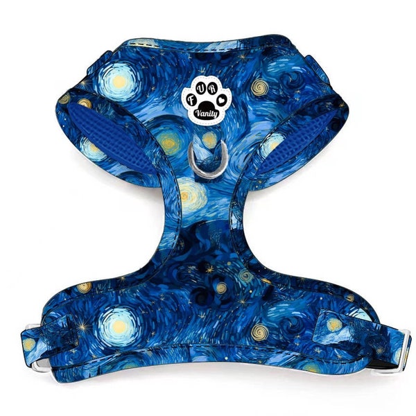 Starry night - Dog harness, No Pull harness, Boy dog harness, Blue harness, Cat harness, Front D ring