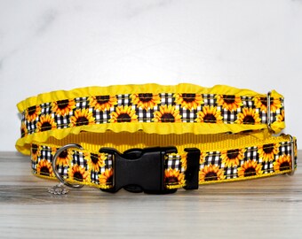 Sunflower plaid, Sunflower Dog Collar, Sunflower Cat Collar, Sunflower Collar, Fall dog collar, Fall cat collar , Floral dog collar