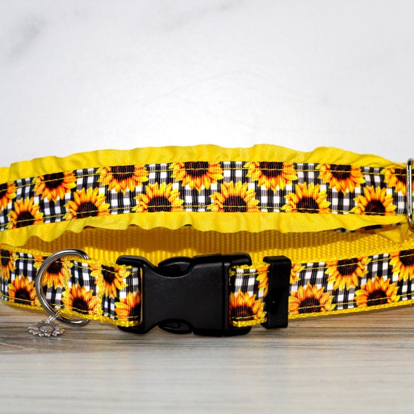 Sunflower plaid, Sunflower Dog Collar, Sunflower Cat Collar, Sunflower Collar, Fall dog collar, Fall cat collar , Floral dog collar