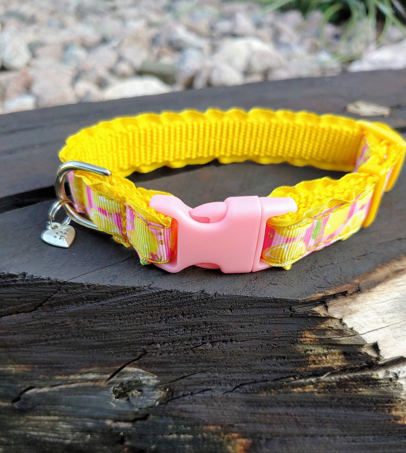 Lemon dog collar Fruit dog collarPink stripe Lemonade Etsy