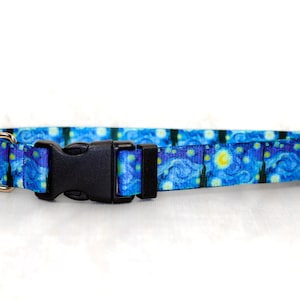 Van Gogh Starry Night Dog Collar, Dog Collar, Blue Dog Collar, Starry Night,NBS Collar, No buckle slide, Cat collar