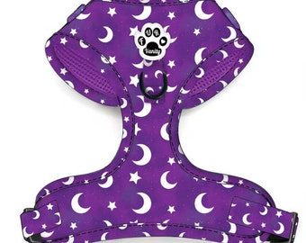 Moon and Star - Dog harness,No Pull harness, Front D ring, Cat Harness, Purple Galaxy, Purple moon and star, Lunar harness