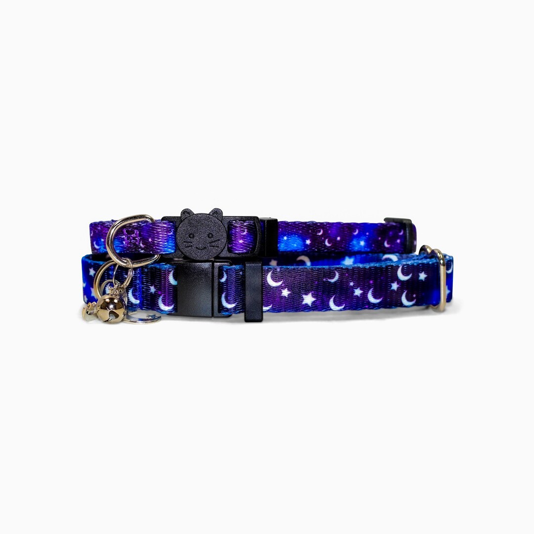 Midnight Moon, Cat Collar, Cat Breakaway Collar , Moon and Star Collar