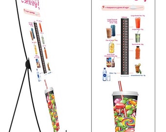 Are You Drinking Candy? Sugar and Beverage Awareness Vinyl Health Fair Banner 24" x 62" on stand