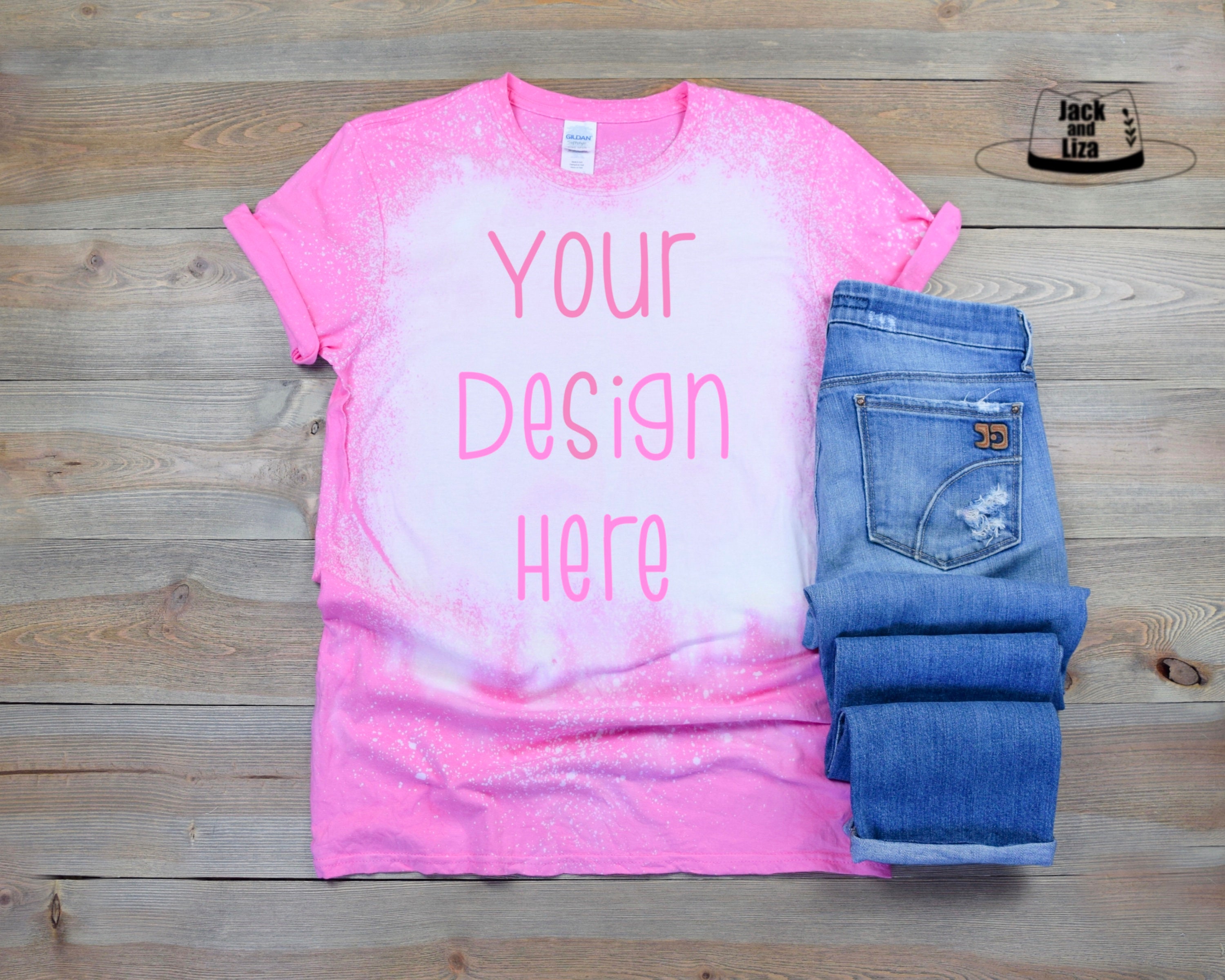 Pink bleached tshirt Mockup Azalea Pink Gildan bleached Etsy