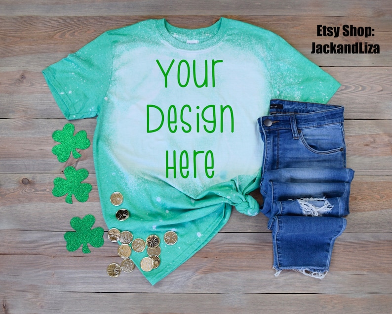 Heather Green Gildan Softstyle Bleached tshirt Mockup Patrick\u2019s Day tshirt Mockup St Bleached Gildan Mock up Green bleached tee