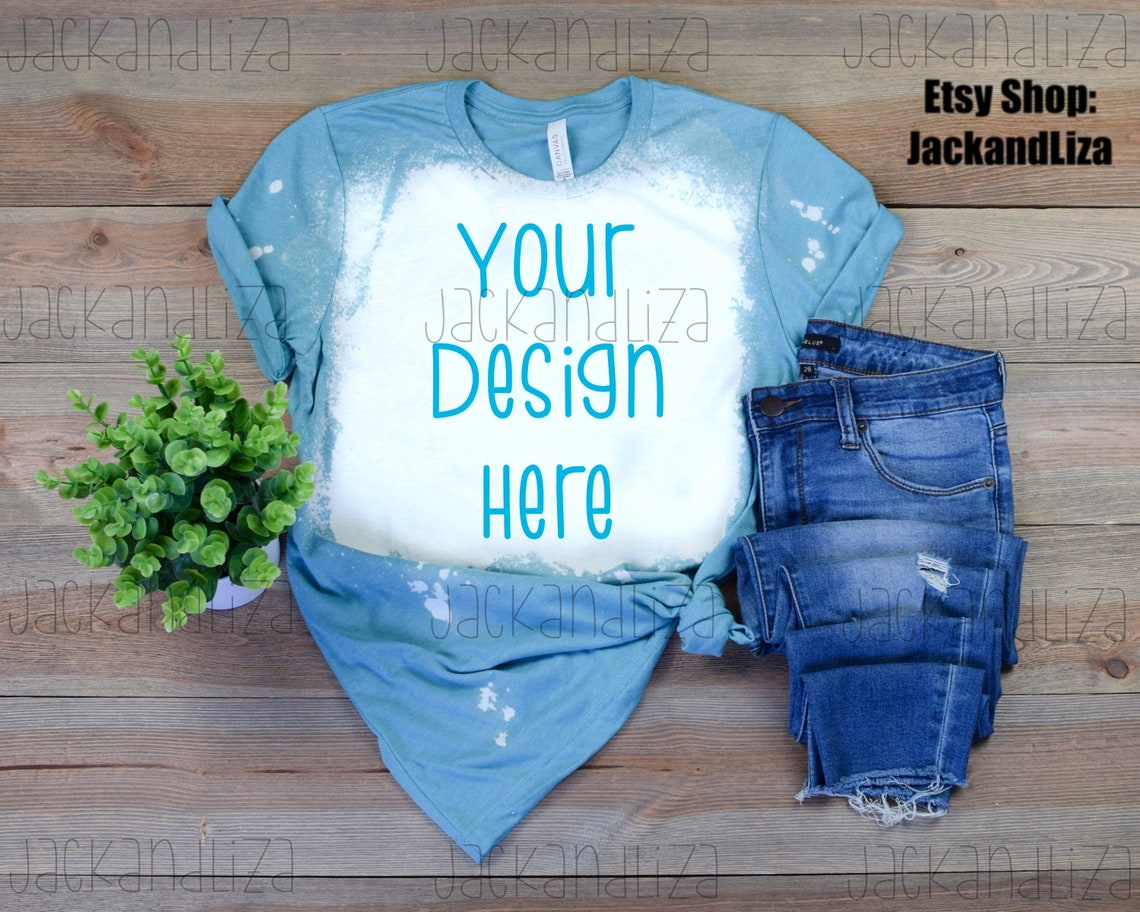 Bleached Heather Blue Lagoon Bella Canvas tshirt Mockup | Etsy