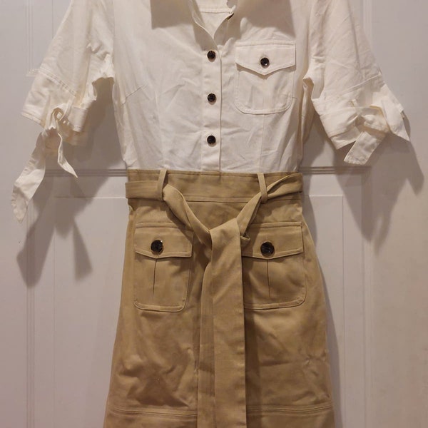 Vintage MILLY Of New York Sz 2 Khaki Short Safari Dress w/Belt Loops Short Sleeve