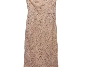J. Mendel Paris Midi Dress Blush, Pale Pink Lace & Silk Strapless Dress, Size 2