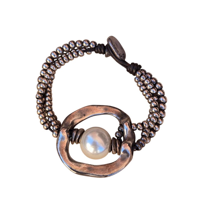 Uno De 50 Damen Silber Ton & Leder Perlen Faux Perlenarmband, 7,5 Zoll Bild 1