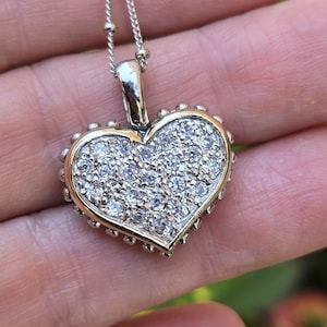Vintage Sterling Silver 925 Necklace 18&quot; w/CZ Silver & Gold Tone Heart Pendant