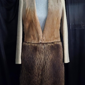 Vintage AGNONA Italian Brown Fur Cashmere Coat, Size 38, US 4 Small