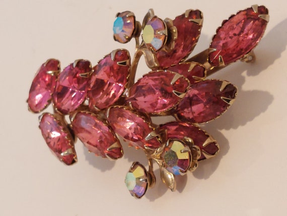 1960's Vintage Hot PINK & Aurora Borealis Rhinest… - image 3