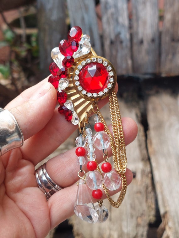 Stunning Vintage Runway Red Ruby Statement Dangle… - image 5