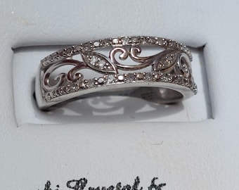 NEW Swarovski Crystal & Genuine Diamond Sterling Silver Ring, Size 6.75