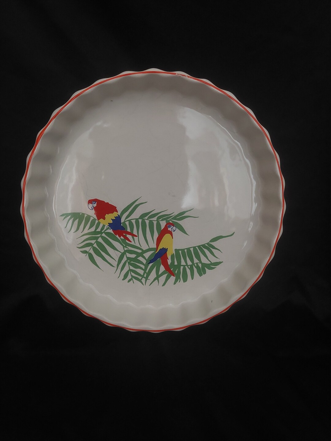 1970's Vintage Ashley Ceramics England PARROTS 9 1/2 Quiche Dish Plate
