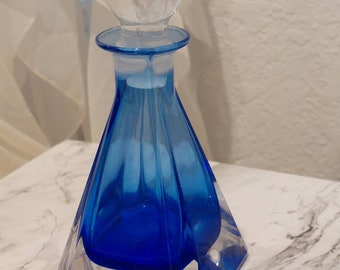 Vintage mundgeblasene Kobaltblau Pyramide-Parfümflasche
