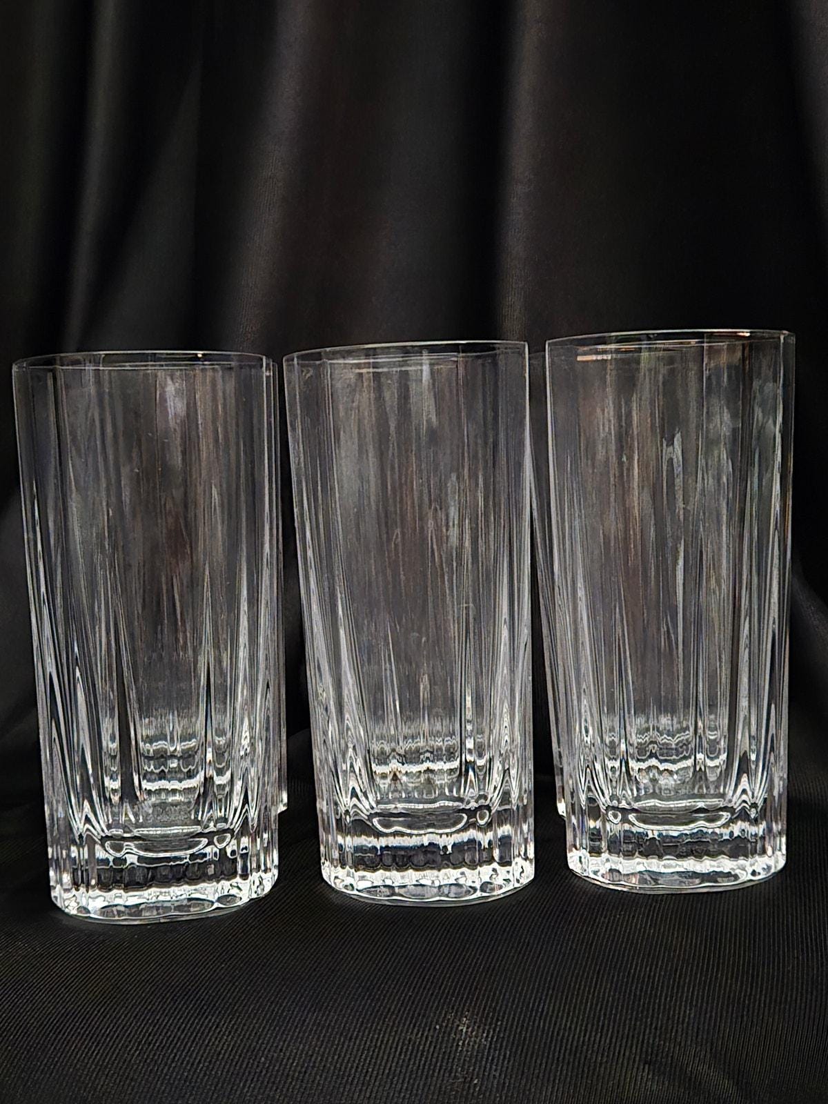 Vintage Dansk Modernist Crystal Oval Facette Highball Glasses Sold Individually