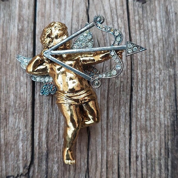 Vintage Edgar Berebi Limited Edition Cupid’s Arrow Brooch Gold Silver & Crystals