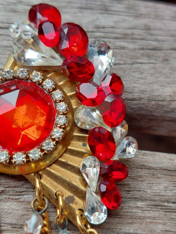 Stunning Vintage Runway Red Ruby Statement Dangle… - image 7