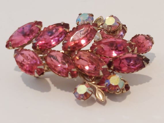 1960's Vintage Hot PINK & Aurora Borealis Rhinest… - image 2