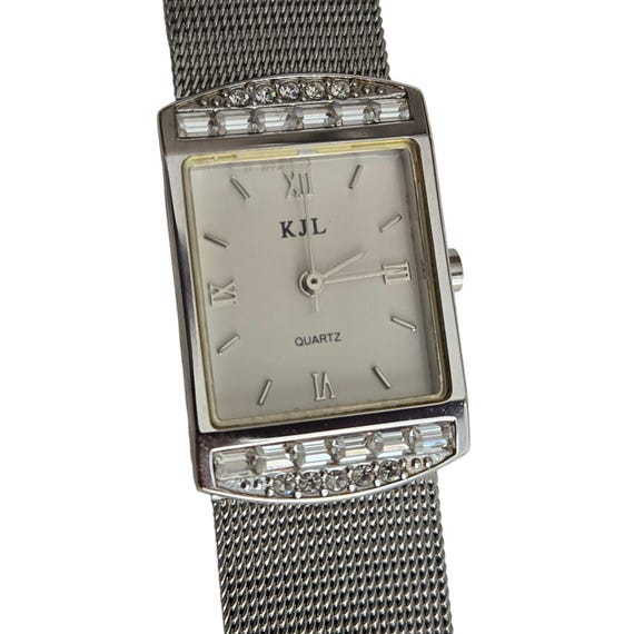 RARE Vintage KJL Kenneth Jay Lane Silver Mesh Ladies Wrist Watch w