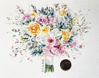 5x7 Custom Wedding Bouquet PaintingWedding Gift Anniversary GiftPaper GiftFloral GiftValentines GiftBridal Bouquet Painting