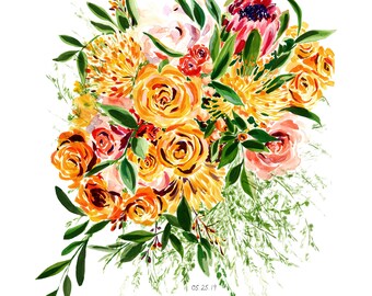 5x7 Custom Wedding Bouquet PaintingWedding Gift Anniversary GiftPaper GiftFloral GiftValentines GiftBridal Bouquet Painting