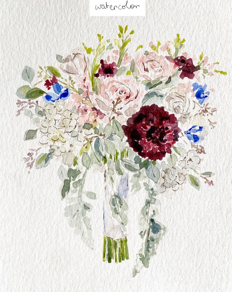 5x7 Custom Wedding Bouquet PaintingWedding Gift Anniversary GiftPaper GiftFloral GiftValentines GiftBridal Bouquet Painting