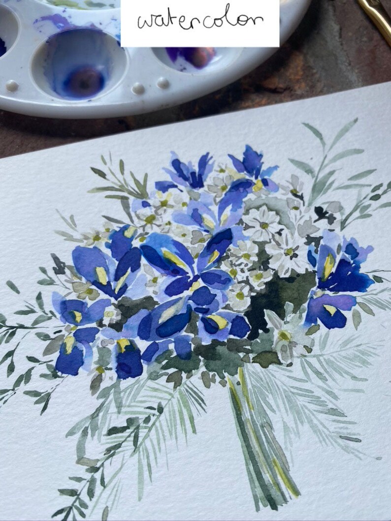 5x7 Custom Wedding Bouquet PaintingWedding Gift Anniversary GiftPaper GiftFloral GiftValentines GiftBridal Bouquet Painting
