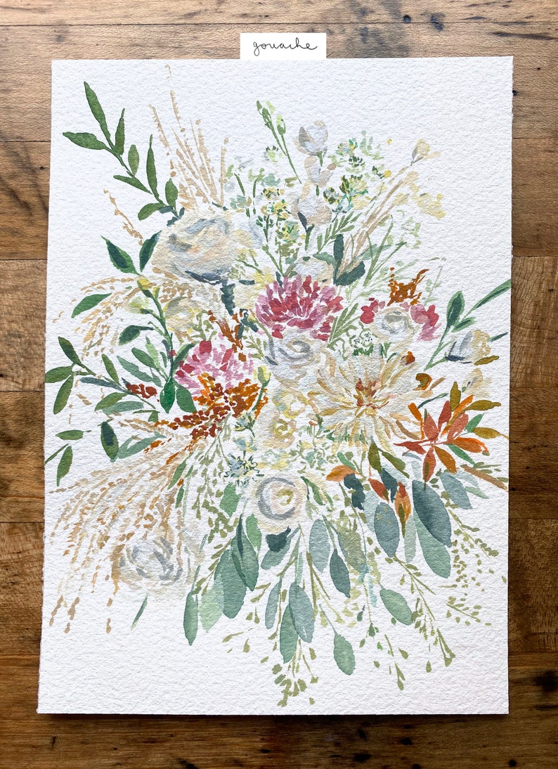 5x7 Custom Wedding Bouquet PaintingWedding Gift Anniversary GiftPaper GiftFloral GiftValentines GiftBridal Bouquet Painting