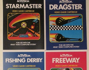 Activision Atari 2600 Video Game Box Art Reproduction 8.5x11 Poster Prints - Freeway, Starmaster, Fishing Derby, Dragster Game Poster Decor