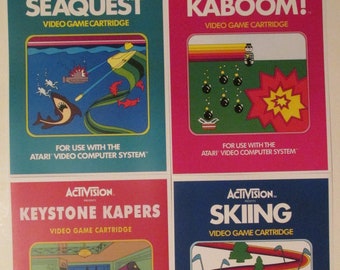 Activision Atari 2600 Video Game Box Art Reproduction 8.5x11 Poster Prints - Kaboom, Keystone Kapers, Seaquest, Skiing - Game Poster Decor