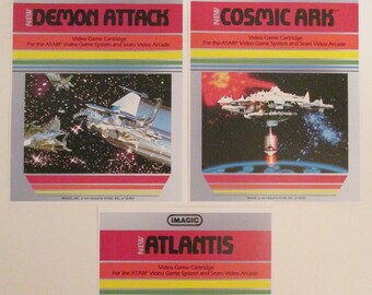 Imagic Atari 2600 Video Game Box Art Reproduction Three 8.5x11 Poster Prints - Demon Attack, Atlantis, Cosmic Ark Vintage Game Poster Decor