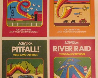 Activision Atari 2600 Video Game Box Art Reproduction 8.5x11 Poster Prints - Pitfall, Barnstorming, River Raid, Chopper Command - Game Decor