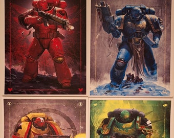 Warhammer 40K Space Marines Fantasy Poster Reproduction Prints Four Tabletop Gaming TTG Game Art 8.5x11 RPG