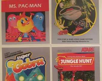 Atari 2600 Video Game Box Art Reproduction Four 8.5x11 Poster Prints - Ms. Pac-Man, Frogger, Jungle Hunt, Super Cobra - Game Poster Decor