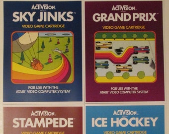 Activision Atari 2600 Video Game Box Art Reproduction 8.5x11 Poster Prints - Stampede, Sky Jinks, Grand Prix, Ice Hockey - Game Poster Decor